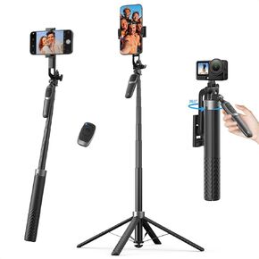 K&F CONCEPT 71" Phone Tripod, Auto Open Selfie Stick with 4 Legs & Stabilizing Handle, 360° Rotation Cell Phone Tripod Stand with Remote Control, Compatible with iPhone Osmo Pocket 4/3 Android Phones in Kuwait