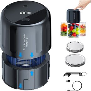 Upgraded Auto Stop Electric Mason Jar Vacuum Sealer Kit (Lids Included) for Wide & Regular Mouth Jars, Large Screen & Battery Level Display, Fully Automatic Portable Canning Food Storage Sealer in Saudi Arabia