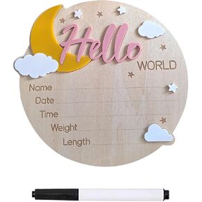 علامة إعلان اسم الطفل، علامة Hello World لحديثي الولادة، 5.9 بوصة لافتة إعلان خشبية للترحيب بالولادة لحديثي الولادة من أجل دش حضانة المستشفى، دعائم صور للأطفال حديثي الولادة الأولاد والبنات (أزرق وأصفر) in Kuwait
