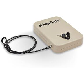 صندوق القفل المحمول SnapSafe للبنادق والأشياء الثمينة - يتضمن صندوق القفل ومفتاحين وكابل أمان حاصل على براءة اختراع - خزنة مثالية لمسدس السيارة - كبير، 9.5 × 6.5 × 1.75 بوصة in Kuwait