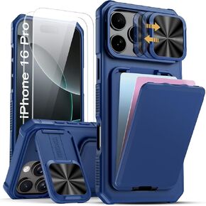 حافظة SSLOTSCASE لهاتف iPhone 16 Pro مع حامل بطاقة، ومسند مخفي وحماية للكاميرا، غطاء حماية أنيق متين بحافة من السيليكون الناعم من مادة TPU لهاتف iPhone 16 Pro 6.3 بوصة 5G 2024، أخضر in Kuwait