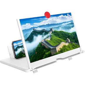 12" Phone Screen Magnifier, 3D HD Screen Amplifier Projector with Foldable Stand, Phone Screen Magnifier for Watching Movies, Videos, Games and Reading, Compatible with All Phones (White) in Saudi Arabia