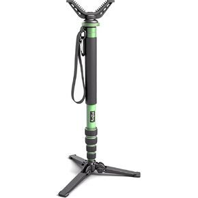 HUNTPAL Hunting Monopod Shooting Tirpod Stick Gun Rifle Rest for Hunter and Shooter | Tiltable and Horizontally Rotatable Tri-Stand Tripod Base | 21"-65" Matt Aluminum Shooting Stand with V Yoke Head in Kuwait