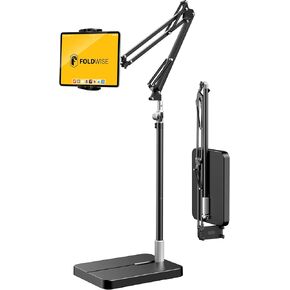حامل أرضي لجهاز iPad والكمبيوتر اللوحي قابل للطي - قاعدة معدنية قوية بوزن 11 رطل، دوران 360 درجة، ارتفاع وزاوية حامل كيندل قابل للتعديل للسرير والأريكة - يناسب iPad Pro/Air/Mini، Kindle، Switch، Phone... in Kuwait