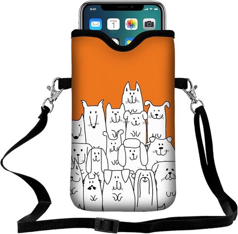 Men Women Neoprene Cell Phone Sleeve Pouch Case Bag with Crossbody Strap/Neck Lanyard 7.5 X 4.3 in (Colorful Earth Pattern) in Saudi Arabia