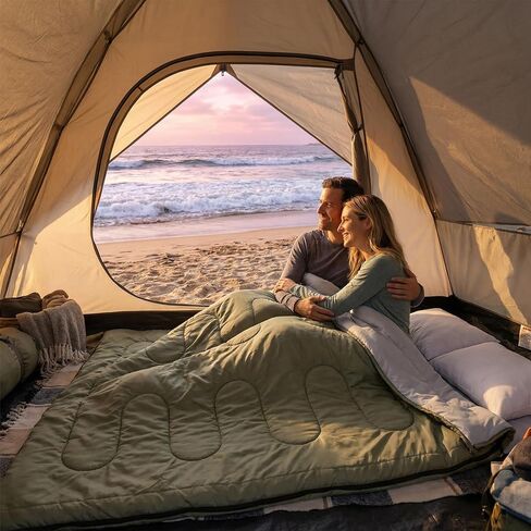 NEWBULIG Double Sleeping Bag for Adults with 2 Pillows, XL Waterproof Lightweight Machine Washable Sleep Bag Cold Weather, 3-Season for Camping/Hiking/Backpacking, 2-in-1 Converts to 2 Singles in Saudi Arabia