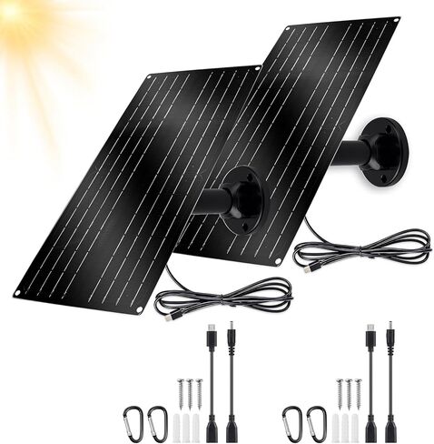 12W High-Power Solar Panel for Security Camera, 5V USB-C Solar Charger with Micro USB & Barrel Adapters, Outdoor Weatherproof for Continuous Home and Property Monitoring in Saudi Arabia