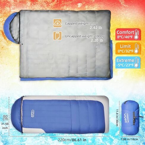 Lightweight Down Sleeping Bag for Adults and Teens with Detachable Hood, 20°F 32°F 45°F Rectangular Compact Down Blanket Sleeping Bag for Camping Hiking and Backpacking Outdoor in Saudi Arabia