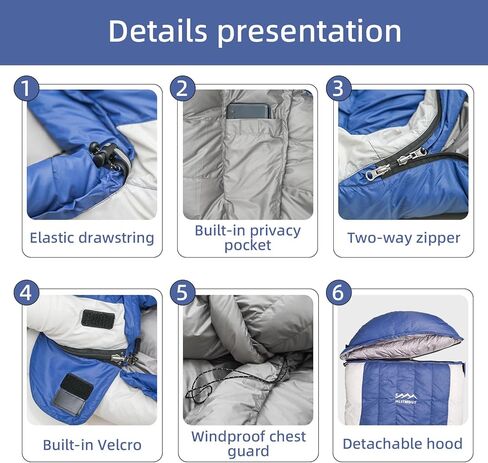 Lightweight Down Sleeping Bag for Adults and Teens with Detachable Hood, 20°F 32°F 45°F Rectangular Compact Down Blanket Sleeping Bag for Camping Hiking and Backpacking Outdoor in Saudi Arabia