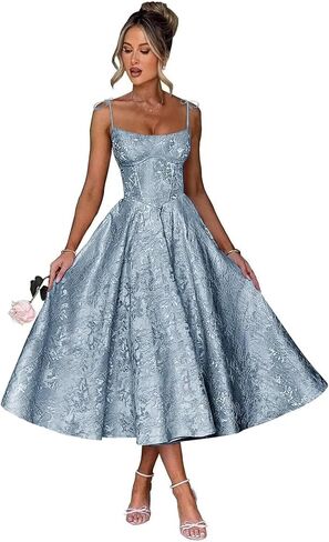 Floral Jacquard Satin Prom Dresses for Teens 2026 Spaghetti Straps Bow A Line Formal Wedding Party Gowns with Pockets in Saudi Arabia