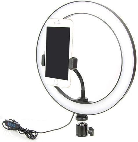 10 Inches LED Ring Light with Phone Holder & Hot Shoe Adapter for Live Stream/Makeup/YouTube Video/Photography, 3 Light Modes in Saudi Arabia
