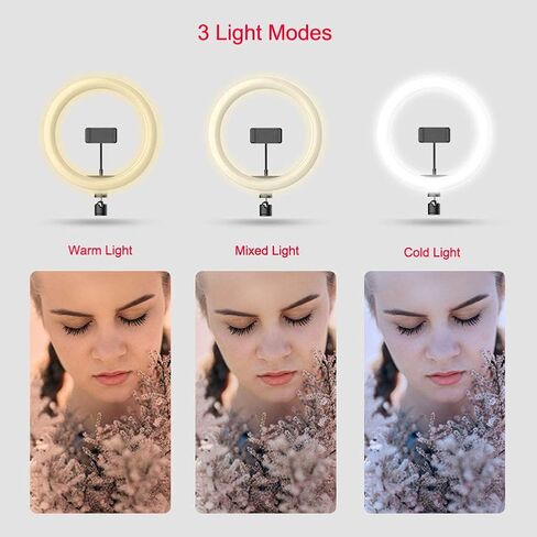 10 Inches LED Ring Light with Phone Holder & Hot Shoe Adapter for Live Stream/Makeup/YouTube Video/Photography, 3 Light Modes in Saudi Arabia