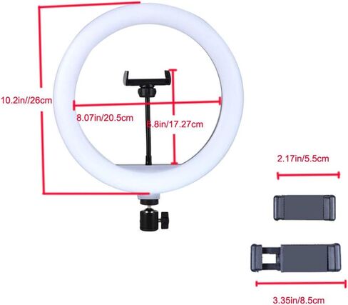 10 Inches LED Ring Light with Phone Holder & Hot Shoe Adapter for Live Stream/Makeup/YouTube Video/Photography, 3 Light Modes in Saudi Arabia
