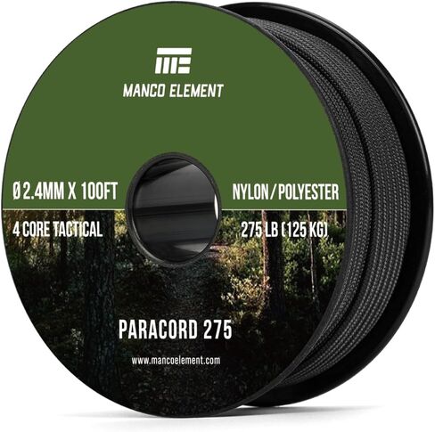 2.4mm Paracord 275LBS 100FT Rope Cord - 4 Strand, Nylon & Polyester, Abrasion Resistance - Black in Saudi Arabia