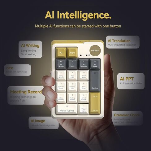 Wireless Mechanical AI Numeric Keypad with Voice Typing Text Translation for Laptop Mac Windows Linux, Mini Bluetooth Number pad One Handed Portable AI Numpad for Office Workers/Lawyers in Saudi Arabia
