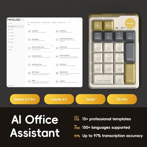 Wireless Mechanical AI Numeric Keypad with Voice Typing Text Translation for Laptop Mac Windows Linux, Mini Bluetooth Number pad One Handed Portable AI Numpad for Office Workers/Lawyers in Saudi Arabia