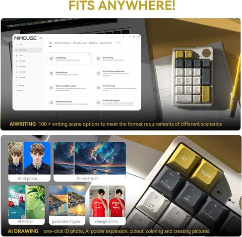 Wireless Mechanical AI Numeric Keypad with Voice Typing Text Translation for Laptop Mac Windows Linux, Mini Bluetooth Number pad One Handed Portable AI Numpad for Office Workers/Lawyers in Saudi Arabia