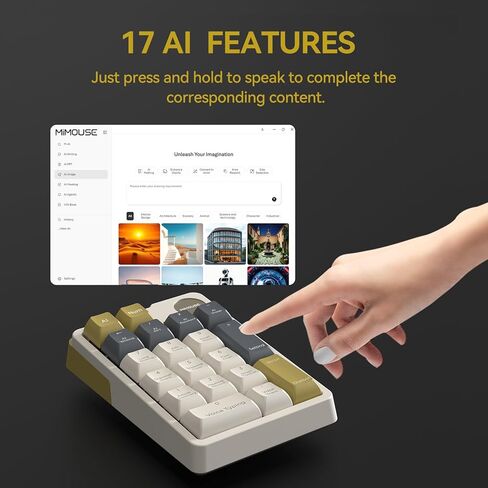 Wireless Mechanical AI Numeric Keypad with Voice Typing Text Translation for Laptop Mac Windows Linux, Mini Bluetooth Number pad One Handed Portable AI Numpad for Office Workers/Lawyers in Saudi Arabia