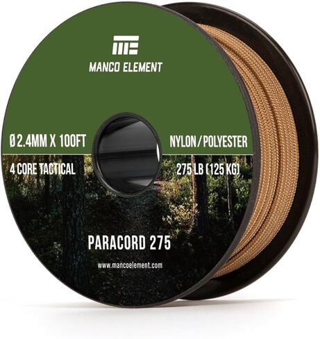 2.4mm Paracord 275LBS 100FT Rope Cord - 4 Strand, Nylon & Polyester, Abrasion Resistance - Black in Saudi Arabia