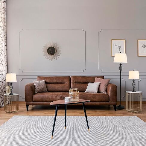 HOMCOM 3 Piece Table Floor Lamp Set with Metal Pole, Round Base, and Fabric Lampshade, for Living Room, Black/White in Saudi Arabia