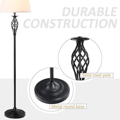 HOMCOM 3 Piece Table Floor Lamp Set with Metal Pole, Round Base, and Fabric Lampshade, for Living Room, Black/White in Saudi Arabia