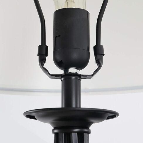 HOMCOM 3 Piece Table Floor Lamp Set with Metal Pole, Round Base, and Fabric Lampshade, for Living Room, Black/White in Saudi Arabia
