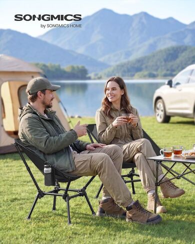 SONGMICS Camping Chair, Lightweight Folding Beach Chair, Adjustable Height, Steel Frame, Portable for Outdoor Travel in Saudi Arabia