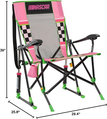 GCI Outdoor NASCAR Roadtrip Rocker Camping & Sideline Sports Chair | كرسي هزاز محمول قابل للطي مع مساند للذراعين وحامل مشروبات، وردي in Saudi Arabia
