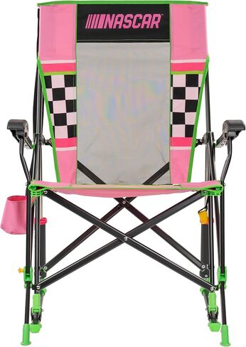GCI Outdoor NASCAR Roadtrip Rocker Camping & Sideline Sports Chair | كرسي هزاز محمول قابل للطي مع مساند للذراعين وحامل مشروبات، وردي in Saudi Arabia