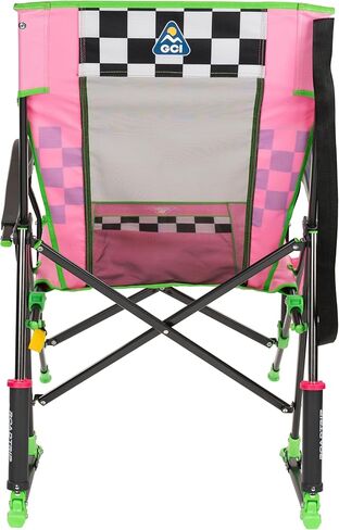 GCI Outdoor NASCAR Roadtrip Rocker Camping & Sideline Sports Chair | كرسي هزاز محمول قابل للطي مع مساند للذراعين وحامل مشروبات، وردي in Saudi Arabia