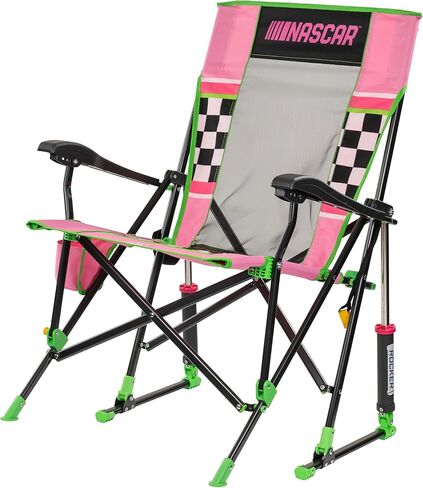 GCI Outdoor NASCAR Roadtrip Rocker Camping & Sideline Sports Chair | كرسي هزاز محمول قابل للطي مع مساند للذراعين وحامل مشروبات، وردي in Saudi Arabia
