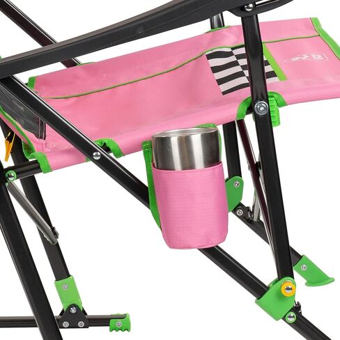 GCI Outdoor NASCAR Roadtrip Rocker Camping & Sideline Sports Chair | كرسي هزاز محمول قابل للطي مع مساند للذراعين وحامل مشروبات، وردي in Saudi Arabia