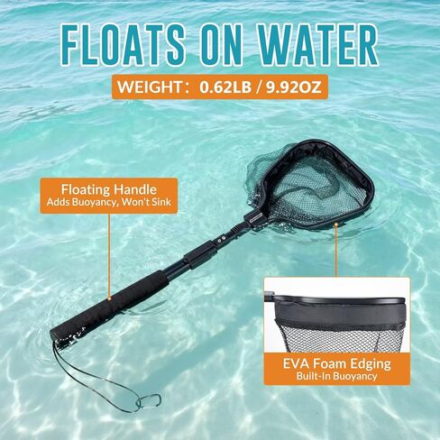 QualyQualy Floating Bait Net – Aluminum Livewell Net, 8" Hoop, 15"–21" Handle, Soft Mesh, EVA Grip, Belt Hook & Anti-Drop, for Minnows, Sardines, Herring – Telescopic & Collapsible Baitfish Net in Saudi Arabia