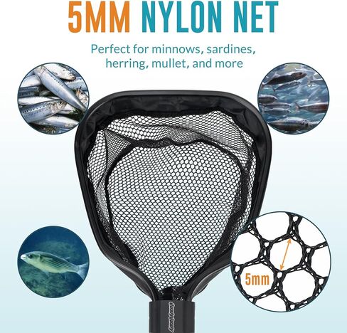 QualyQualy Floating Bait Net – Aluminum Livewell Net, 8" Hoop, 15"–21" Handle, Soft Mesh, EVA Grip, Belt Hook & Anti-Drop, for Minnows, Sardines, Herring – Telescopic & Collapsible Baitfish Net in Saudi Arabia