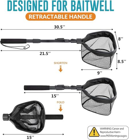 QualyQualy Floating Bait Net – Aluminum Livewell Net, 8" Hoop, 15"–21" Handle, Soft Mesh, EVA Grip, Belt Hook & Anti-Drop, for Minnows, Sardines, Herring – Telescopic & Collapsible Baitfish Net in Saudi Arabia