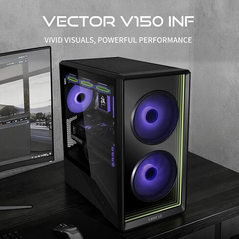 حافظة Lian Li Vector V150 INF Micro ATX PC، لوحة أمامية مرآة لا متناهية، 2 × 140 مم + 1 × 120 مم مراوح ARGB PWM، دعامة GPU مضادة للترهل، تدعم مشعاع 360 مم - زجاج مقسى جانبي - أسود (V150INFX) in Saudi Arabia
