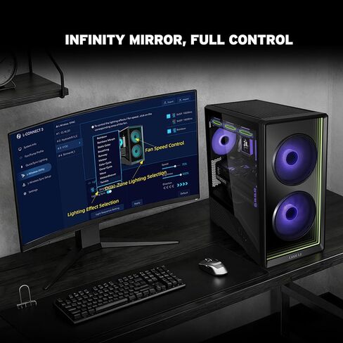 حافظة Lian Li Vector V150 INF Micro ATX PC، لوحة أمامية مرآة لا متناهية، 2 × 140 مم + 1 × 120 مم مراوح ARGB PWM، دعامة GPU مضادة للترهل، تدعم مشعاع 360 مم - زجاج مقسى جانبي - أسود (V150INFX) in Saudi Arabia