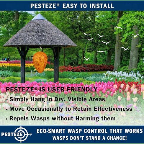 PESTEZE USA–Premium Cloth Waterproof Hanging Wasp Nest Decoy – 11.8 x 8.6 inch Faux Hornet Hive Deterrent that Helps Deter Wasps, Yellow Jacket Species & Hornets by Simulating Territorial Enemy Nests in Saudi Arabia