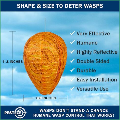 PESTEZE USA–Premium Cloth Waterproof Hanging Wasp Nest Decoy – 11.8 x 8.6 inch Faux Hornet Hive Deterrent that Helps Deter Wasps, Yellow Jacket Species & Hornets by Simulating Territorial Enemy Nests in Saudi Arabia