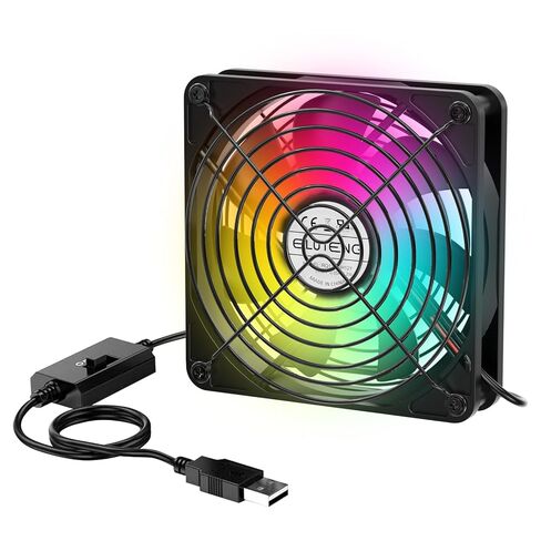 ELUTENG USB مروحة تبريد الكمبيوتر مع 7 ألوان RGB الإضاءة، 3 وحدة تحكم السرعة 1100/1300/1500 دورة في الدقيقة مروحة العادم الصغيرة مروحة تبريد تدفق الهواء عالية لجهاز استقبال مودم جهاز التوجيه DVR بلاي ستيشن Xbox TV Box in Kuwait