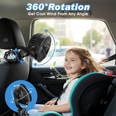 Rechargeable Car Backseat Fan for Backseat Kids, Backseat Car Headrest Fan for Baby Rear Facing Back Seat (Battery Operated) in Saudi Arabia