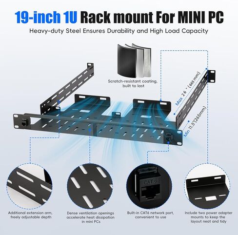 حامل كمبيوتر صغير لوحدتين متوافق مع Dell Micro Lenovo Tiny وHP Desktop Mini، حامل خادم عالي التحمل مع براغي يدوية، طقم حامل MiniPC مقاس 19 بوصة 1U مع منفذين RJ45 CAT6 in Kuwait