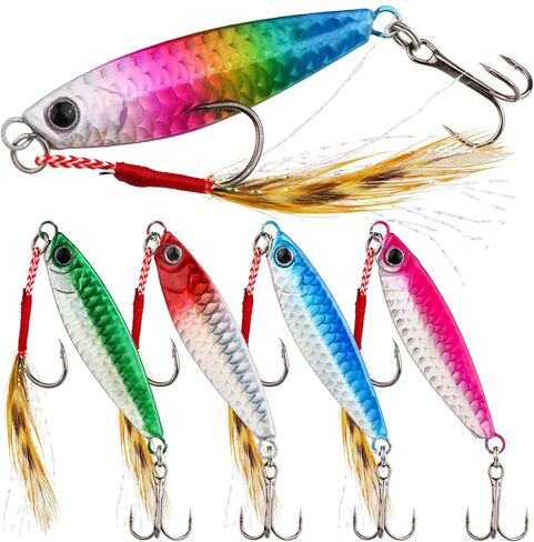 Jigging Spoon Fishing Lure Set, 5PCS Metal Casting Jigging Spoons – High-Shine Reflective Lures with Ultra-Sharp Hooks for Freshwater & Saltwater Bass, Trout & Walleye in Saudi Arabia