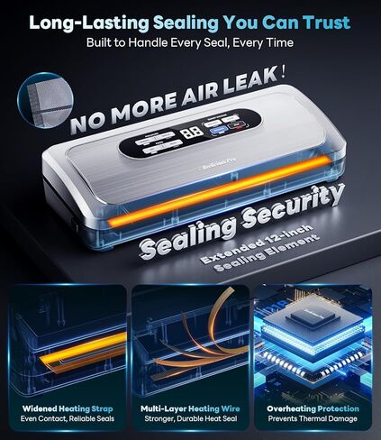 ماكينة غلق الهواء بنظام AirLock ProSeal، ماكينة تفريغ الهواء 10 في 1 للأغذية، أوضاع إغلاق رطبة/جافة، تصميم مدمج مع مؤقت رقمي، قطاعة مدمجة وتخزين اللفائف، من الفولاذ المقاوم للصدأ in Kuwait