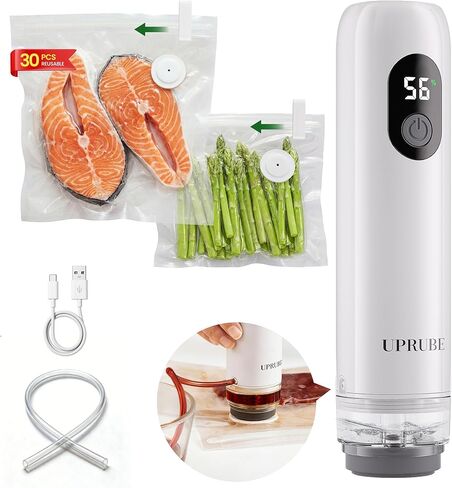 Compact Vacuum Sealer for Food (Vacuum Sealer Machine + 30 Reusable Vacuum Bags), Powerful Handheld Food Vacuum Sealer Machine with LED Display & Liquid Drainage Tube, Portable Food Sealer in Saudi Arabia