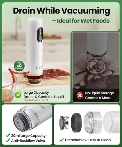 Compact Vacuum Sealer for Food (Vacuum Sealer Machine + 30 Reusable Vacuum Bags), Powerful Handheld Food Vacuum Sealer Machine with LED Display & Liquid Drainage Tube, Portable Food Sealer in Saudi Arabia