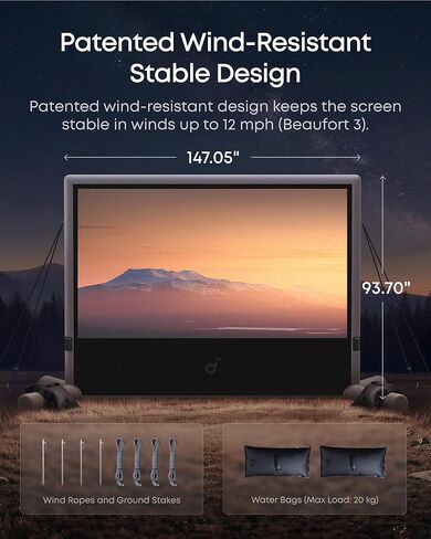 شاشة مسرح Soundcore Nebula مقاس 200 بوصة صامتة قابلة للنفخ مع تصميم محكم الهواء من أجل عدم الضوضاء، مضخة تعمل بالبطارية، هيكل مقاوم للرياح، مادة مضادة للتجاعيد للحصول على جودة صورة حادة in Saudi Arabia