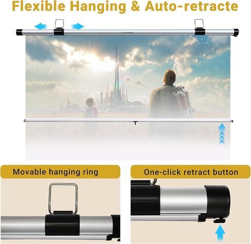 Car Projector Screen, 42 Inch 16:9 ALR Coating, Pull Down and Auto Retract,Wrinkle-Free Small Projector Movie Screen for SUV, Camping, RV, Indoor Outdoor Use by SilverMagic in Saudi Arabia