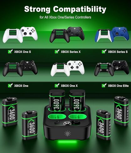 【صفقة الحزمة】 حزمة بطارية ثنائية ممتازة قابلة لإعادة الشحن لوحدات تحكم Xbox - طاقة ألعاب متواصلة: 10 بطاريات in Kuwait