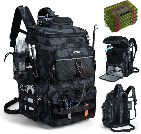 Goture Fishing Backpack,900D Water-Resistant Tackle Bag with Rod Holders, Insulated Cooler Compartment,55L Large Capacity Fishing Gear Storage for Saltwater&Freshwater Camping Hiking,Gifts for Women in Saudi Arabia